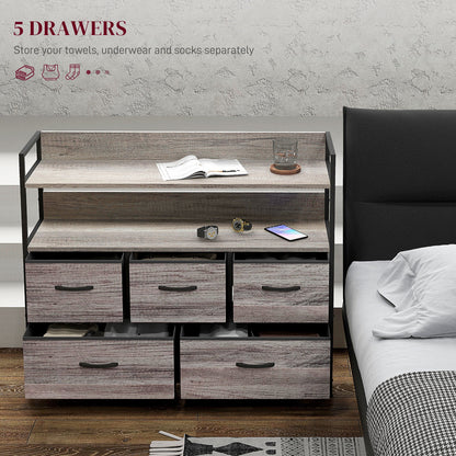 Rustic Chest of Five Fabric Drawers - Grey Wood Effect-3