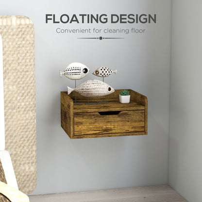 HOMCOM Floating Nightstand Set of 2 Wall Mounted Bedside Table with Storage Drawer for Bedroom in Rustic Brown-3