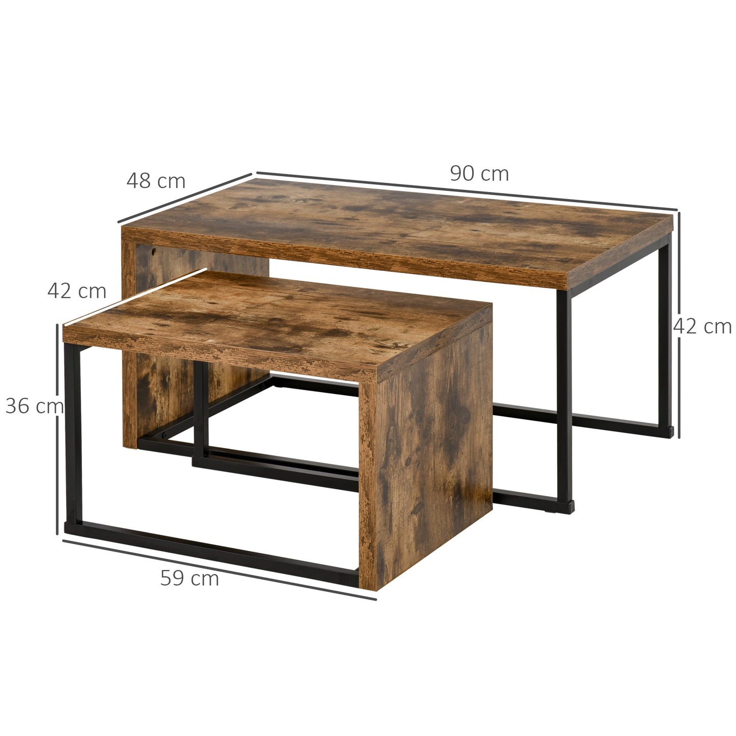 Set of 2 Coffee Tables Industrial Style Tea Table, Side Table w/ Metal Frame for Living Room Bedroom Black & Brown-2