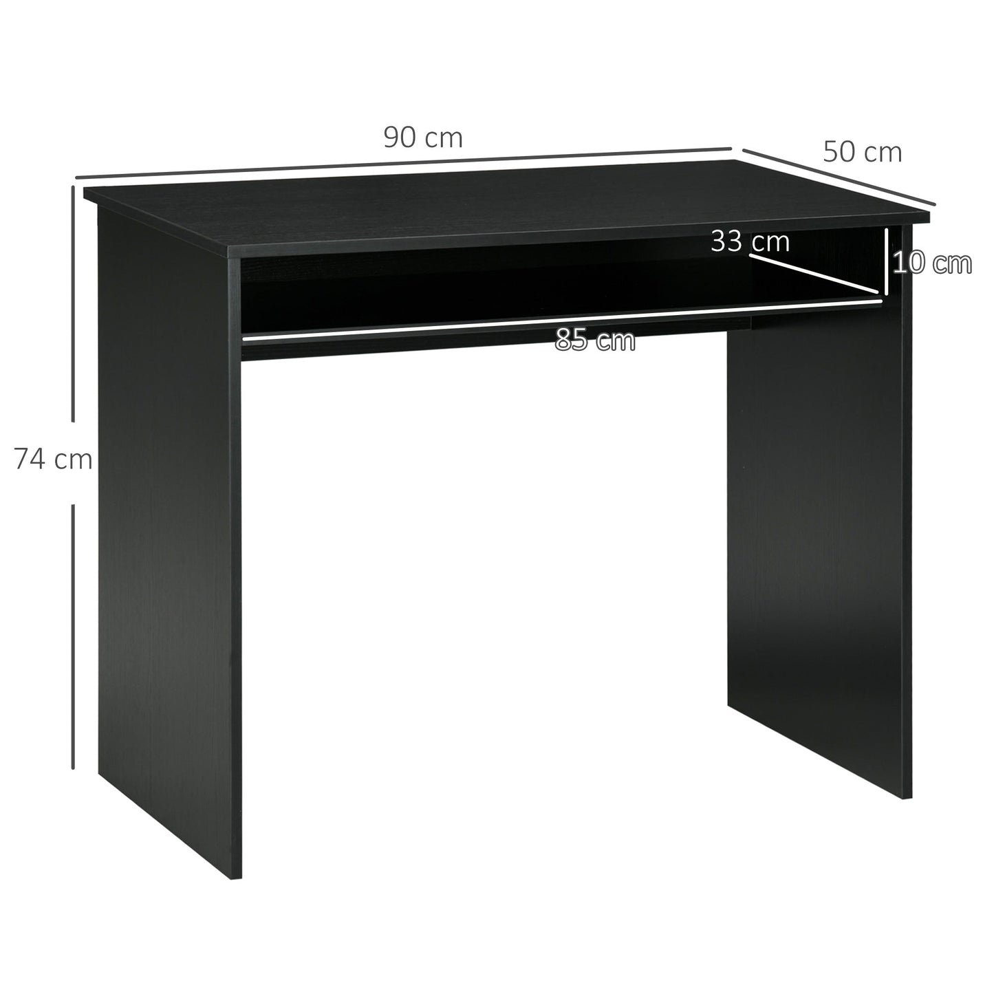 Computer Writing Desk with Storage Compartment Workstation Learning Center for Home Office 90W x 50D(cm) - Black-2