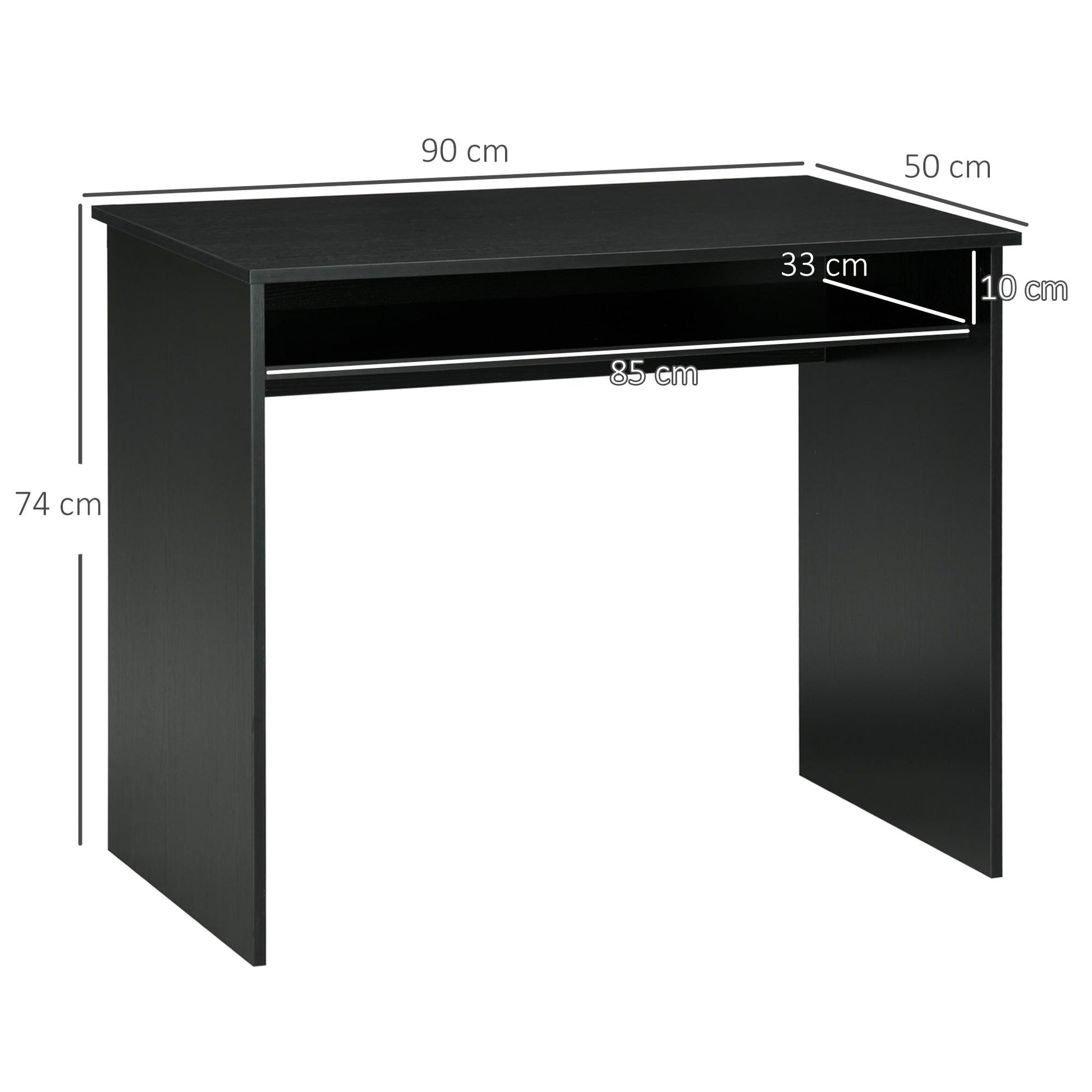 Computer Writing Desk with Storage Compartment Workstation Learning Center for Home Office 90W x 50D(cm) - Black-2