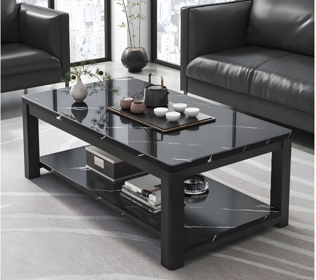 Glam Frame Coffee Table Slate Cocktail Table with Storage Shelf for Living Room - Elite Casa Furniture