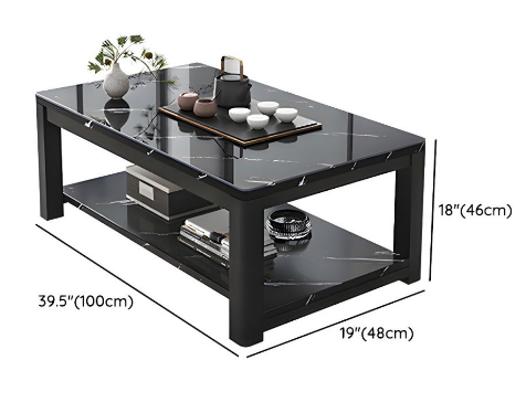 Glam Frame Coffee Table Slate Cocktail Table with Storage Shelf for Living Room - Elite Casa Furniture