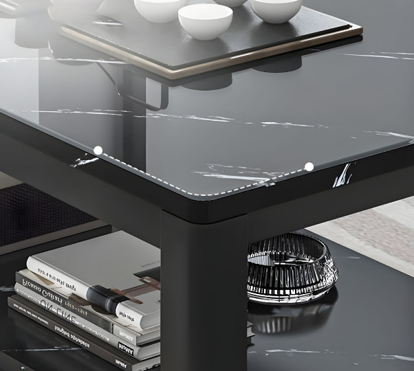 Glam Frame Coffee Table Slate Cocktail Table with Storage Shelf for Living Room - Elite Casa Furniture