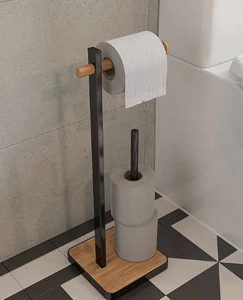 Croydex Bamboo Freestanding Toilet Paper Holder - Matt Black - Elite Casa Furniture