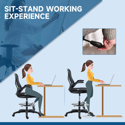 Adjustable Standing Desk Chair with Flip-up Armrests Lumbar Support Armrests Adjustable Footrest Ring Black-4