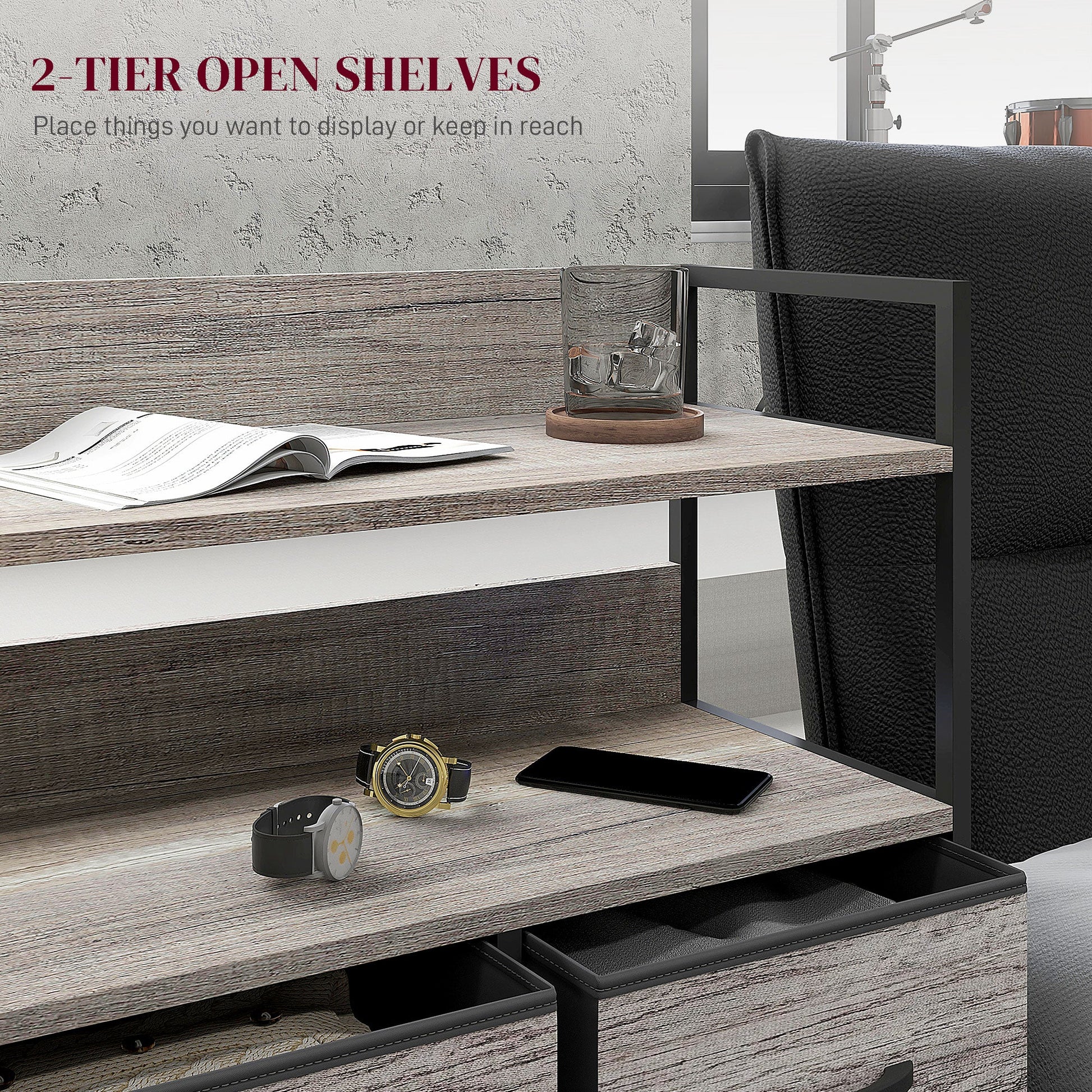 Rustic Chest of Five Fabric Drawers - Grey Wood Effect-4