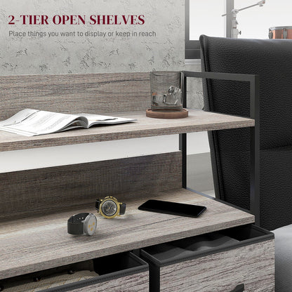 Rustic Chest of Five Fabric Drawers - Grey Wood Effect-4