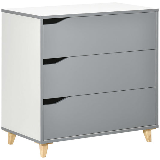 Drawer Chest, 3-Drawer Storage Cabinet Unit with Pine Wood Legs for Bedroom, Living Room, 75cmx42cmx75cm, Grey-0