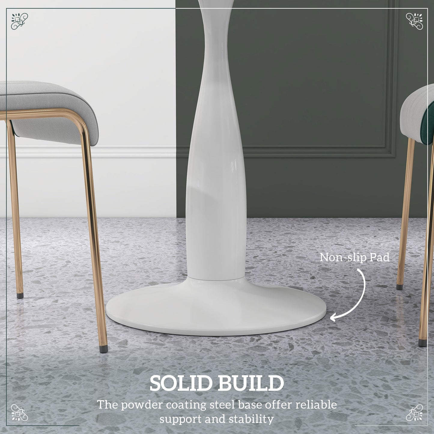Round Dining Table, Modern Dining Room Table with Steel Base, Non-slip Foot Pad, Space Saving Small Dining Table-4