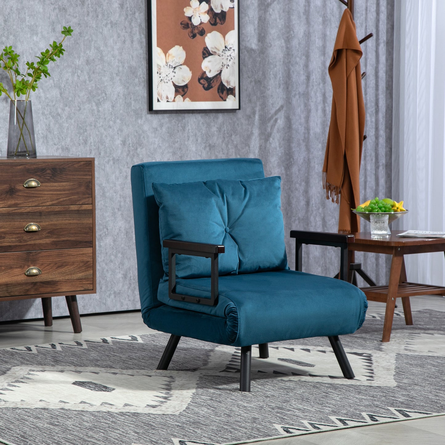 Click Clack Sofa Bed, Convertible Single Chair Couch with 2 Cushions, for Living Room, Bedroom, Navy Blue-8