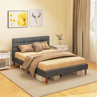 Upholstered Double Bed Frame, with Slats - Grey-1