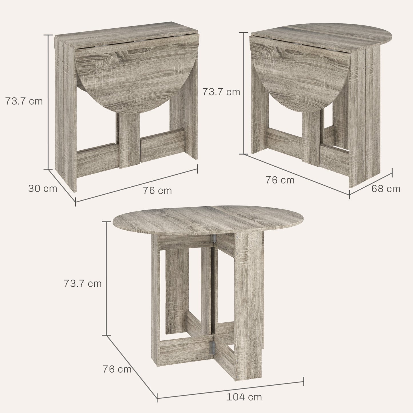 Space-saving Drop Leaf Table, Folding Dining Table for Small Space, Kitchen, Dining Room, Grey-2